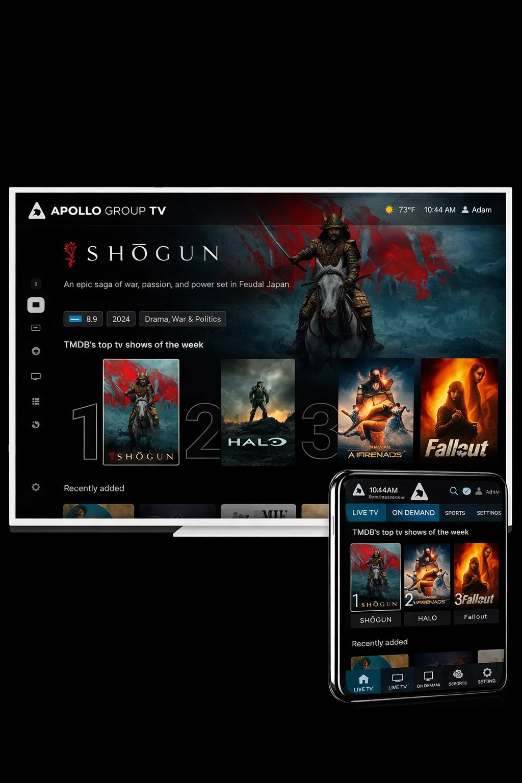 Apollo Group TV App Interface on Premium Devices